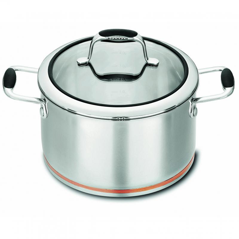 SCANPAN Coppernox 24cm Dutch Oven with lid, featuring a copper base for even heat distribution and ergonomic handles.