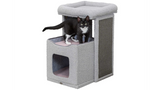 Junior Scratching Post - Carlita 63cm in grey and light, features sisal surface, plush teddy fabric, and a cozy cave for pets.