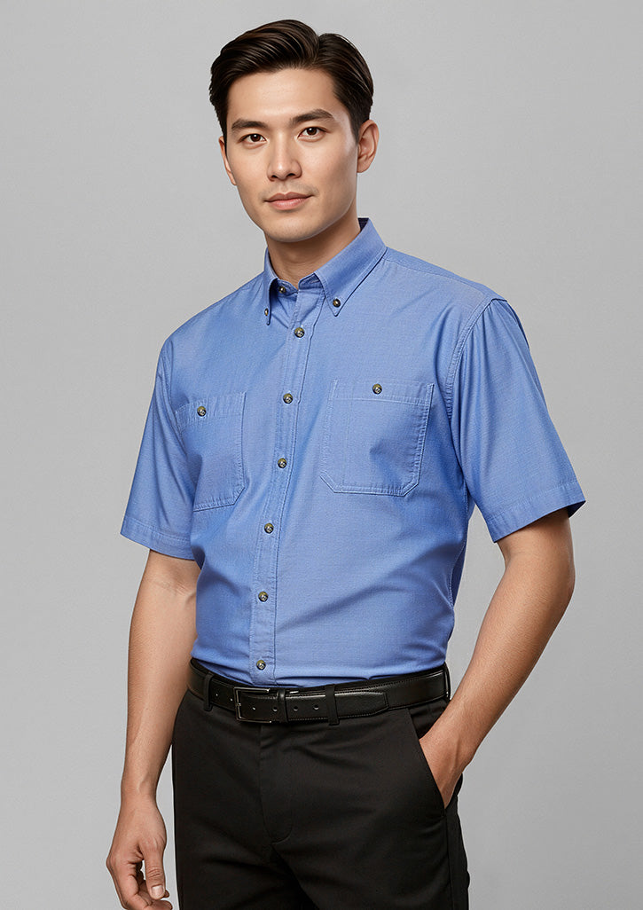 Chambray Mens Short Sleeve Shirt - Chambray Blue