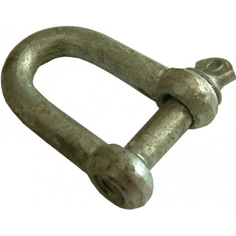 Heavy duty 3/8 inch galvanized D shackle with screw collar pin, ideal for anchoring and rigging in outdoor and marine settings.