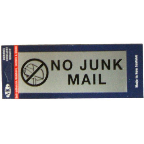 Self-adhesive aluminum "No Junk Mail" sign for mailboxes, enhancing curb appeal and reducing unwanted mail effectively.