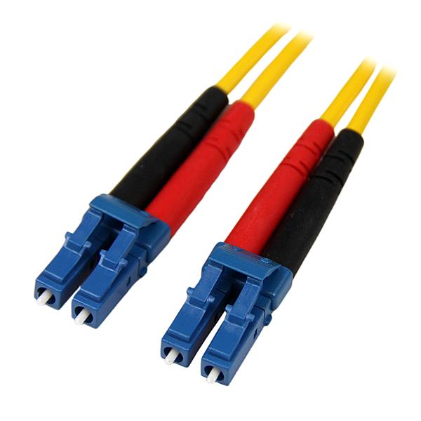 Fiber optic cable featuring duplex LC connectors, 4m length, 9/125 single-mode, LSZH jacket for safe, high-speed data transmission.