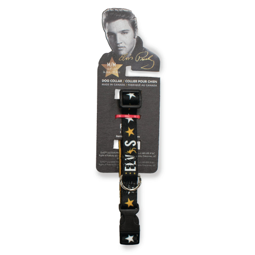 Dog Collar - Elvis Dancing Black & Gold Medium (34-56cm)