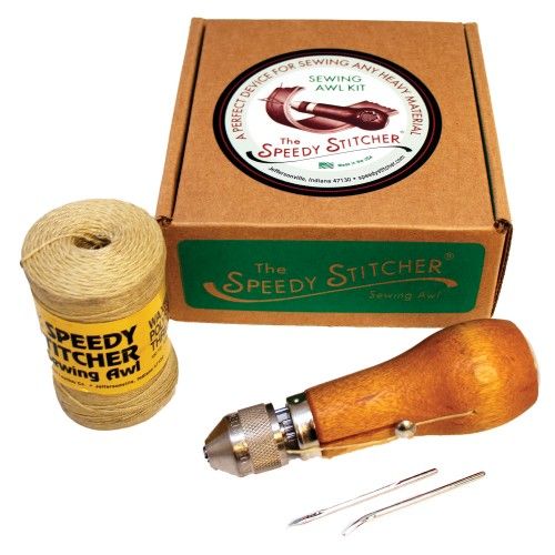 SEWING Stitching Kit AWLS Speedy #110 with awl, threads, and needles for heavy-duty stitching on leather and canvas.