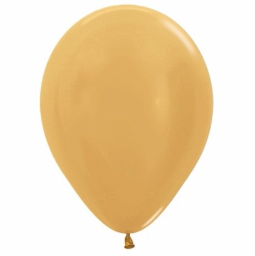 Pack of 50 lustrous 12cm Metallic Pearl Gold Latex Balloons, perfect for elegant events and celebrations.