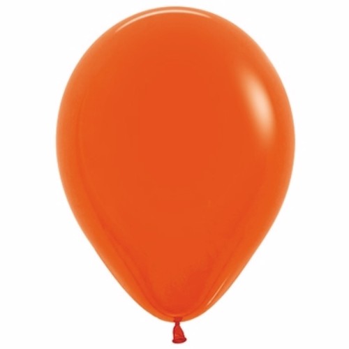 Bright orange 12cm latex balloons in a pack of 50, perfect for parties and celebrations, easy to inflate with air or helium.