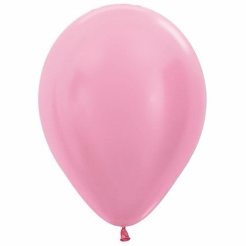 Pack of 50 elegant 12cm pearl satin pink latex balloons, perfect for enhancing celebrations like weddings and parties.