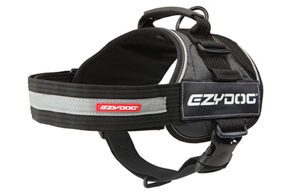 EzyDog Convert Harness in charcoal, XL - durable, adjustable, comfortable, with magnetic handle and reflective detailing for safety.