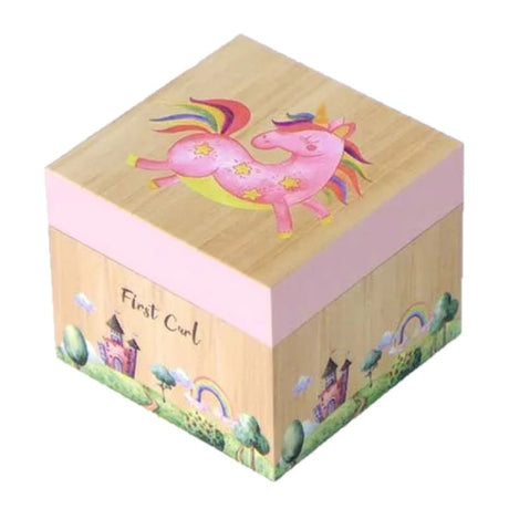 Elegant wooden First Curl Box for storing and cherishing your child's first curls, perfect for nursery decor.