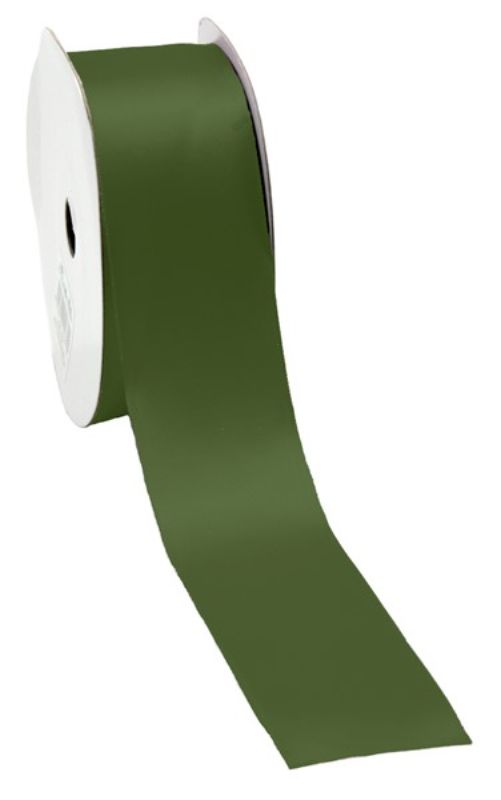 Luxurious fern-colored satin ribbon, 38mm wide and 25m long, perfect for crafting and decorating with elegant sheen.