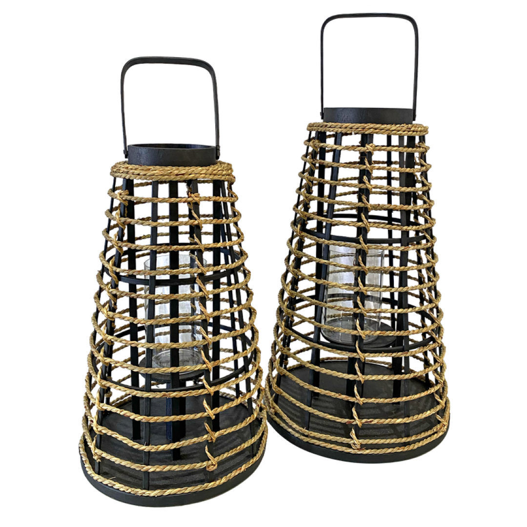 Lantern LED - Lucy Black/Natural (Set of 2)