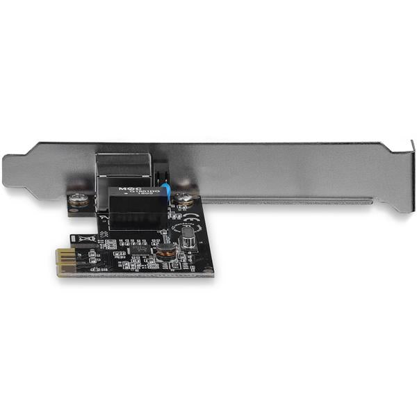 1 Port PCIe Gigabit Network Card adding RJ45 Ethernet port; supports 9K Jumbo Frames, VLAN tagging, and dual installation profiles.