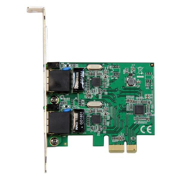 Dual port PCIe network adapter card adding two gigabit Ethernet ports for high-speed and reliable networking.