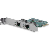 Dual Port Gigabit PCIe Network Adapter Card with two 10/100/1000 Mbps Ethernet ports for high-speed networking upgrades.