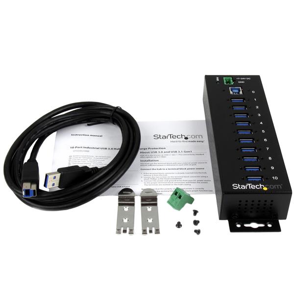10-Port Industrial USB 3.0 Hub - ESD and Surge Protection