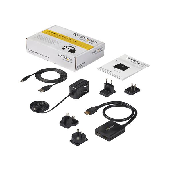 4K HDMI 2-Port Video Splitter enabling dual output for monitors and projectors, supports 4K resolution and 3D formats.