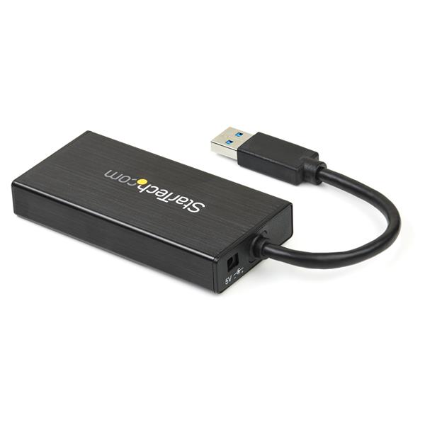 3 Port Portable USB 3.0 Hub w/ Gigabit Ethernet Adapter NIC - Aluminum w/ Cable