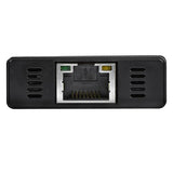 Portable USB 3.0 hub with aluminum casing, 3 ports, and gigabit Ethernet adapter for enhanced laptop connectivity.