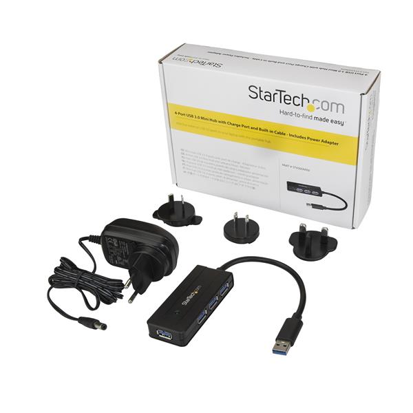 4-Port USB 3.0 Hub - Mini Hub with Charge Port - Includes Power Adapter