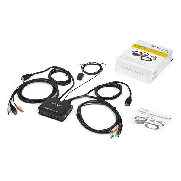 2-Port HDMI KVM Switch with Built-In Cables -  USB 4K 60Hz