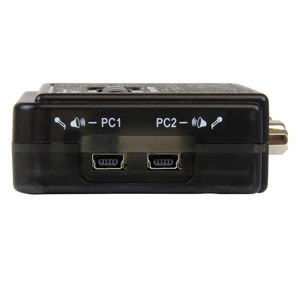 Compact 2 Port Black USB KVM Switch Kit for seamless control of two computers with audio, cables included, and easy switching.