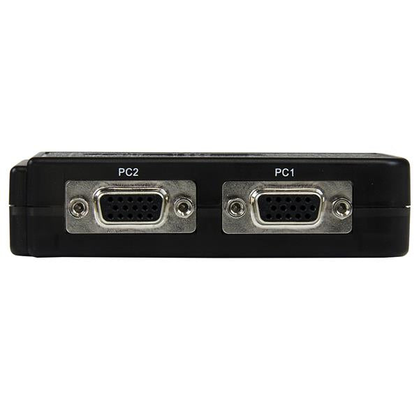 Compact 2 Port USB KVM Switch Kit with audio, allows seamless control of two computers with one keyboard and monitor.