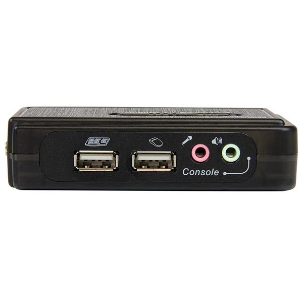 Compact 2 Port Black USB KVM Switch Kit for seamless control of two computers, includes audio, cables, and easy switching options.