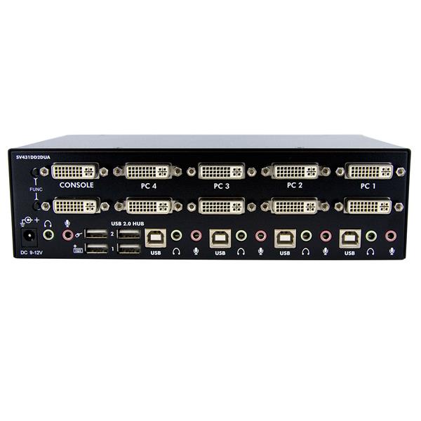 4 Port Dual DVI USB KVM Switch with Audio & USB 2.0 Hub