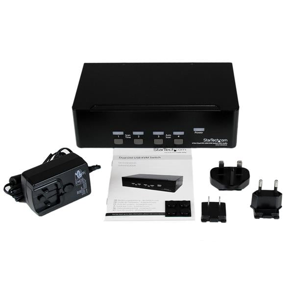 4 Port Dual DVI USB KVM Switch with Audio & USB 2.0 Hub