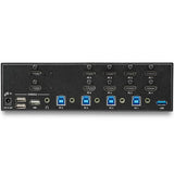 4 Port HDMI KVM Switch supporting 4K 30Hz, enabling control of four computers with one setup for dual monitor productivity.