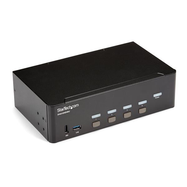 4 Port HDMI KVM Switch for seamless control of 4 computers with dual display, supporting 4K 30Hz and USB 3.0 hub integration.