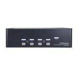 4-Port Dual DisplayPort KVM Switch enabling seamless multitasking with dual 4K 60Hz displays for PCs and Macs, featuring USB and audio support.