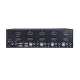 4-Port Dual DisplayPort KVM switch enabling 4K 60Hz dual display for seamless multitasking with comprehensive audio and USB support.