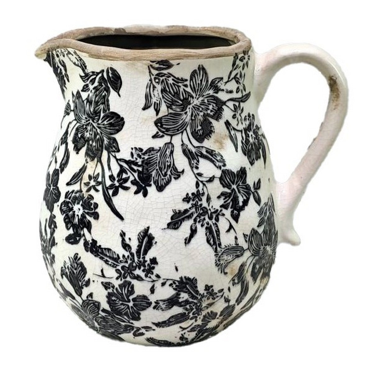 BLACK FLORAL CERAMIC JUG - BLACK -  200x165x200