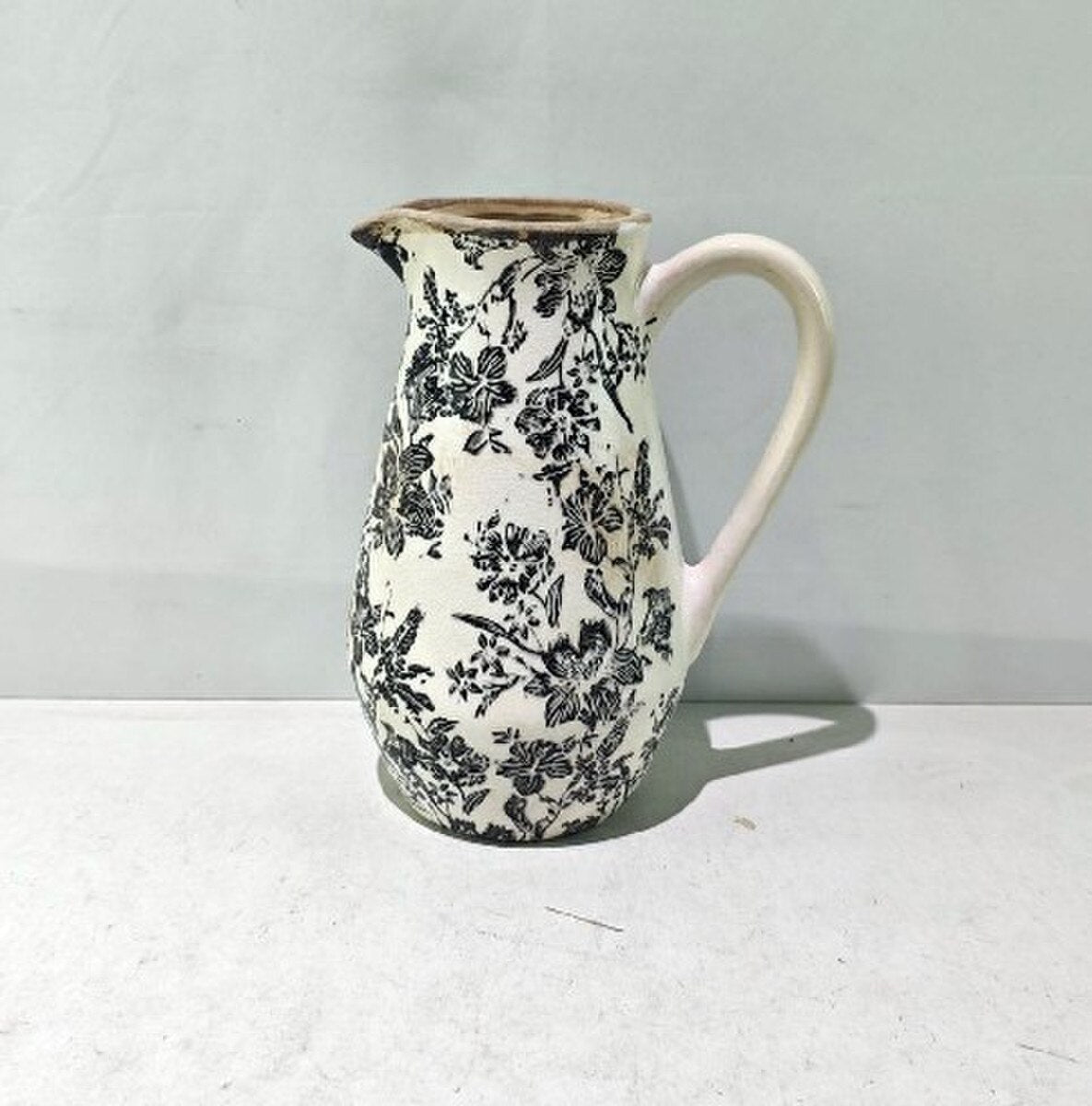 BLACK FLORAL CERAMIC JUG - BLACK -  205x145x255