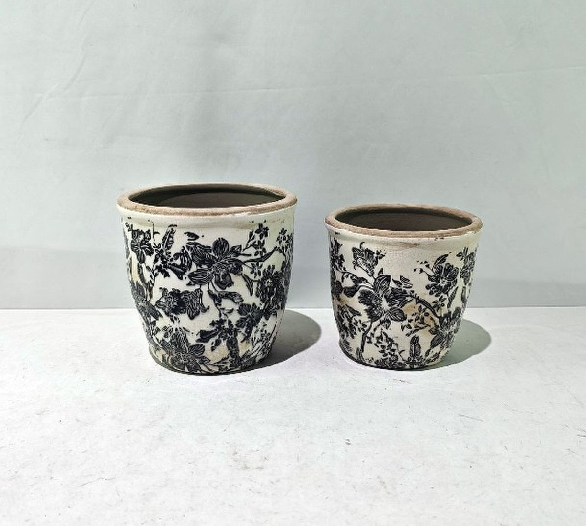 BLACK FLORAL POT - BLACK -  160x160x155