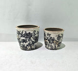 BLACK FLORAL POT - BLACK -  160x160x155