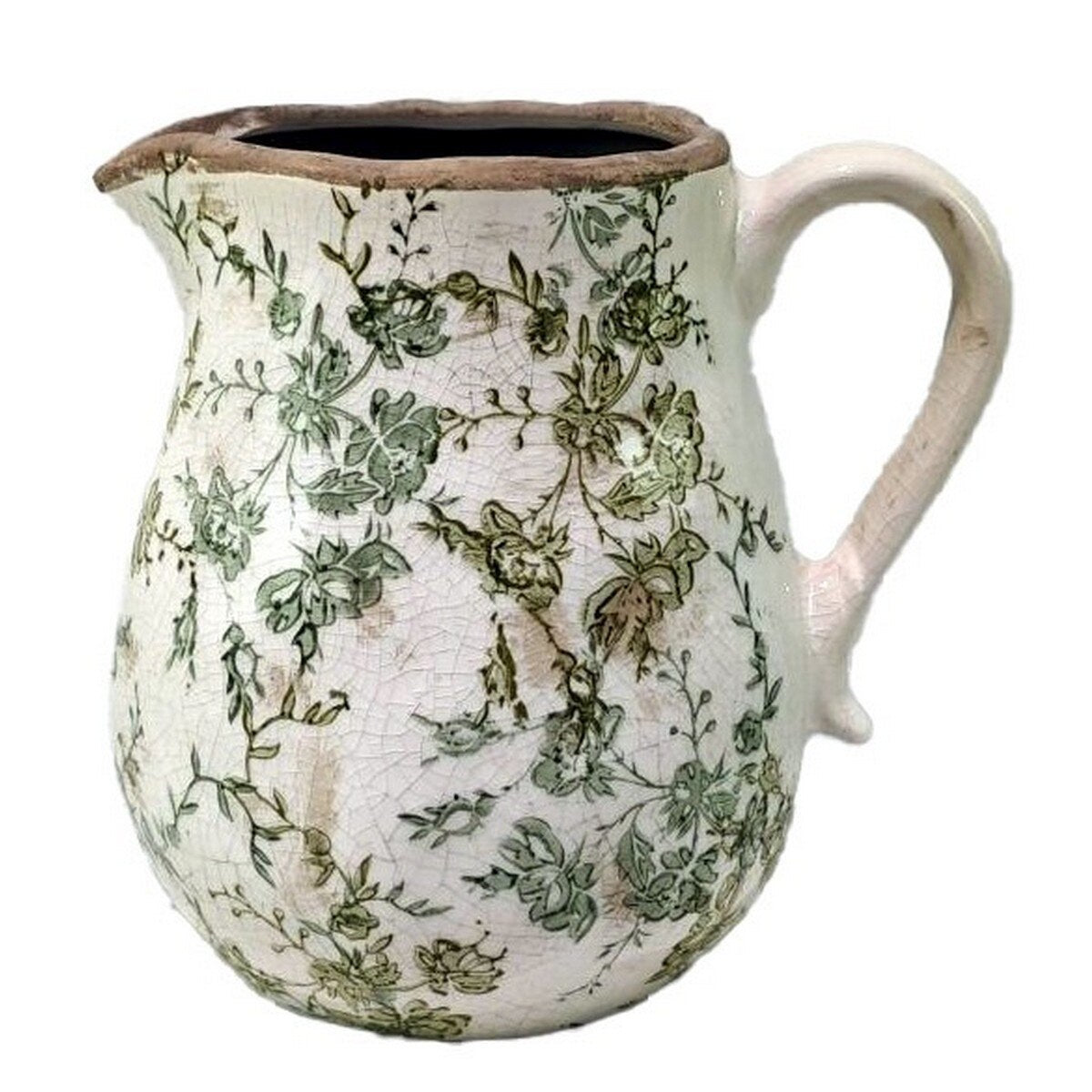 GREEN FLORAL CERAMIC JUG - GREEN -  200x165x200