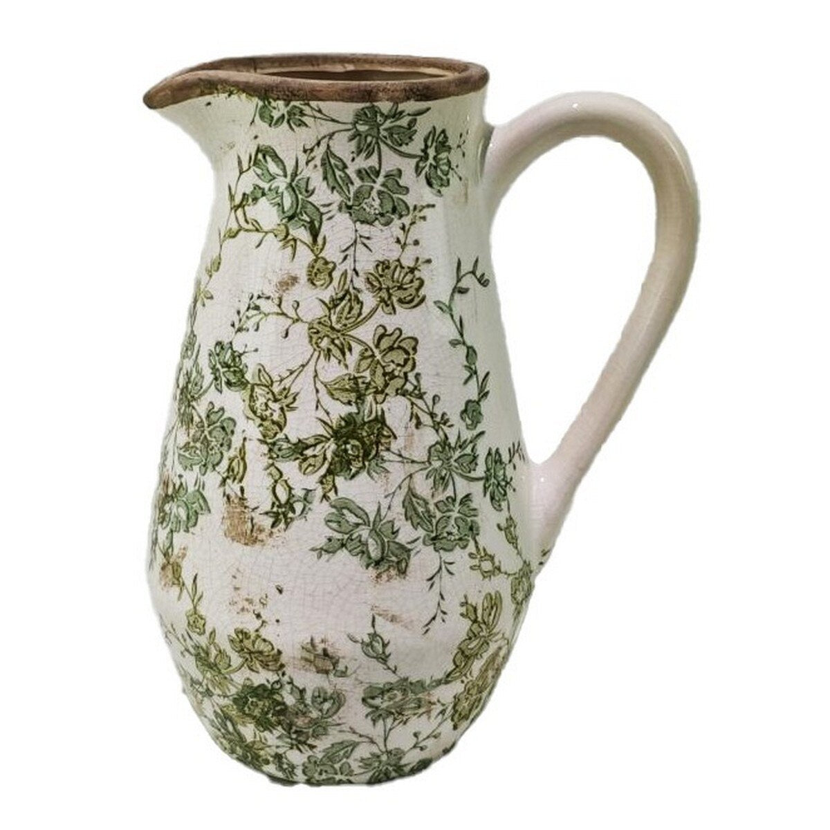 GREEN FLORAL CERAMIC JUG - GREEN -  205x145x255