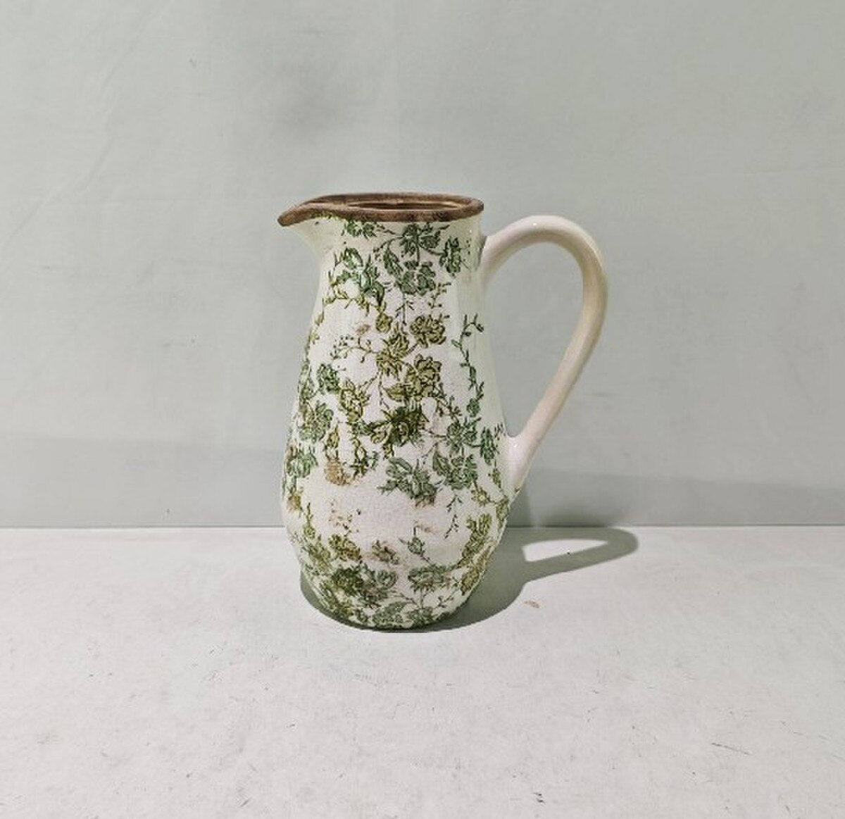 GREEN FLORAL CERAMIC JUG - GREEN -  205x145x255