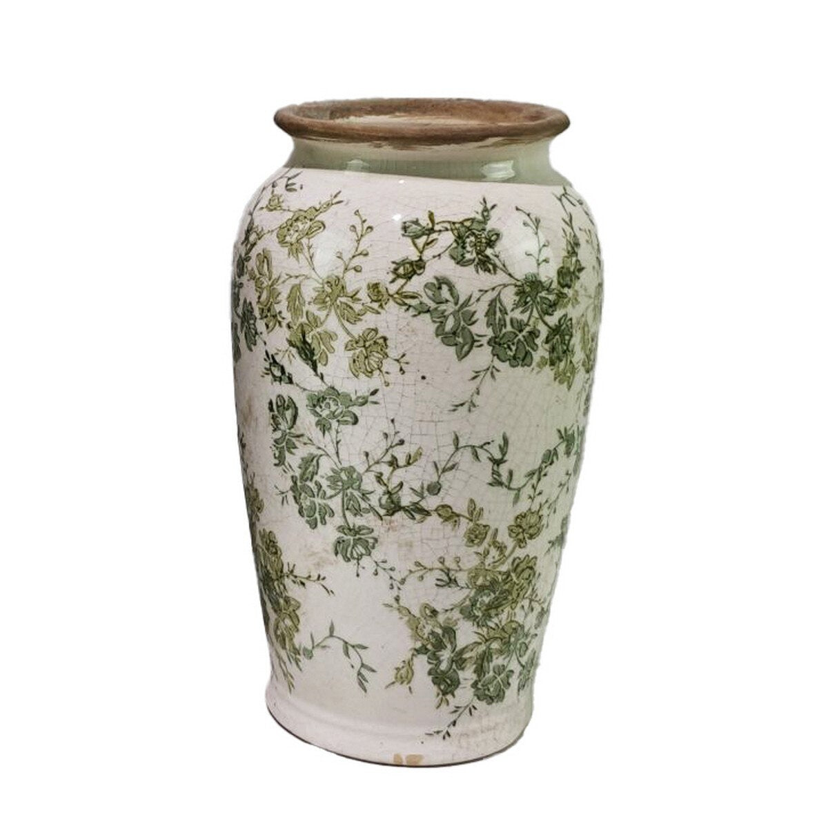 GREEN FLORAL VASE - GREEN -  165x165x295