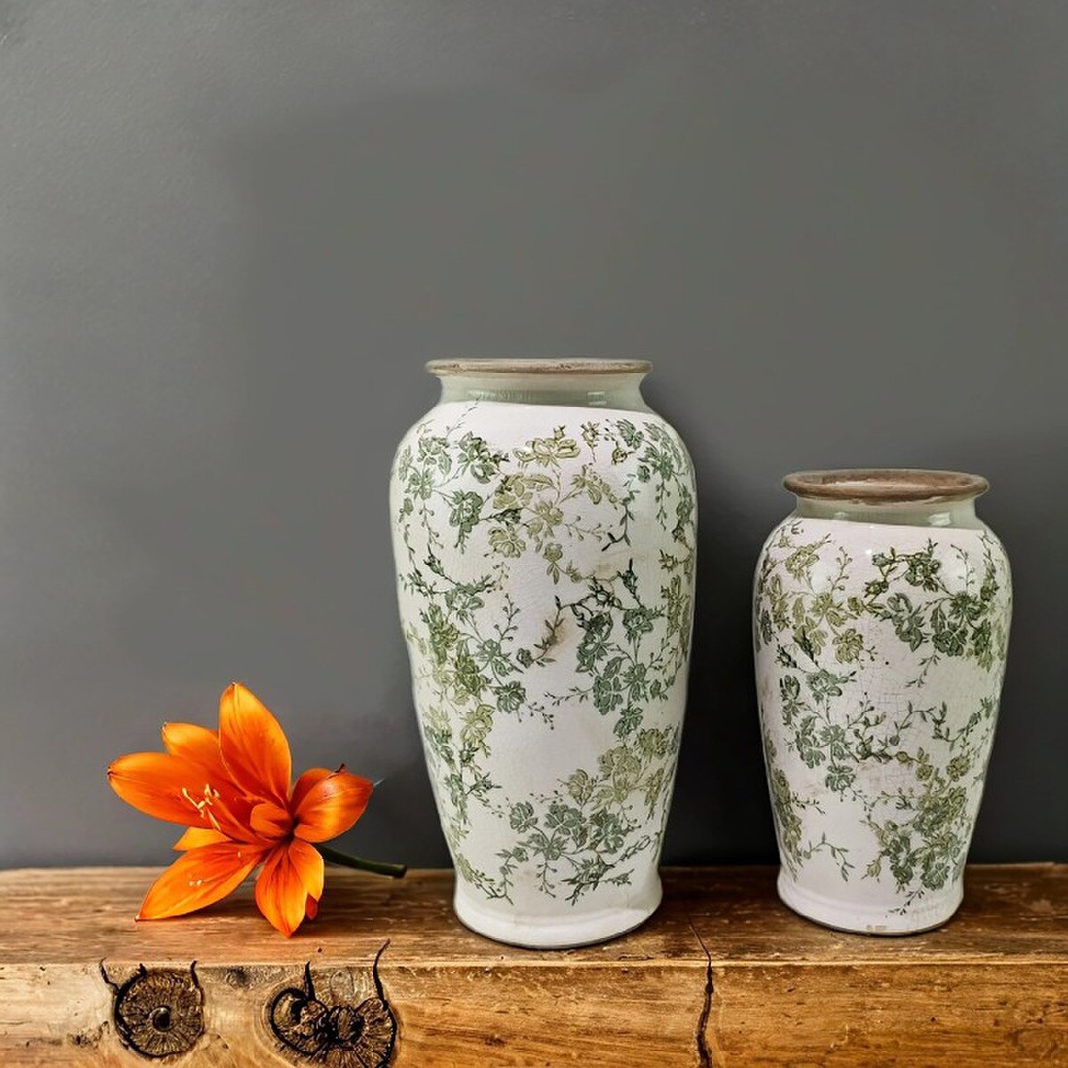 GREEN FLORAL VASE - GREEN -  165x165x295