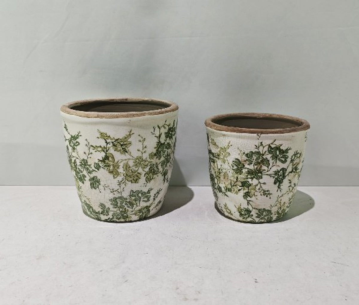 GREEN FLORAL POT - GREEN -  145x145x135