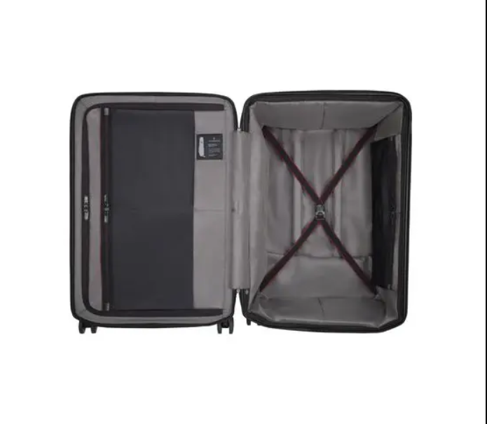 Victorinox Spectra 3.0 expandable suitcase in eco-friendly polycarbonate, featuring dual wheels, TSA lock, and personalized options.