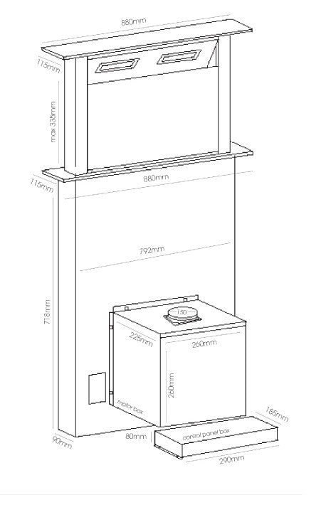 Parmco - 900mm Rear Riser Downdraft - Glass