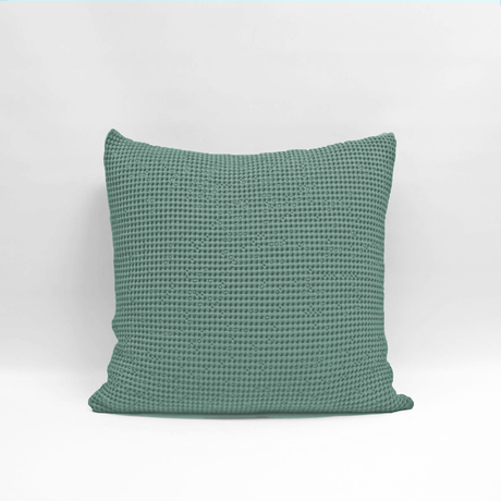 Euro pillowcase in eucalyptus color, featuring deep bouncy waffle texture and zip closure, made from 100% OEKO-TEX® cotton.