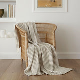 Lightweight, reversible ecru and charcoal striped throw by BAKSANA, perfect for cozy evenings, made from 100% cotton.