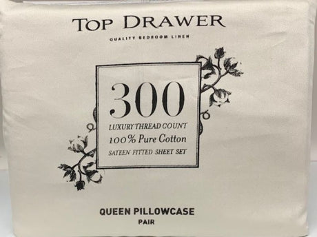 Natural 300TC queen pillowcase pair, 50 x 80CM, promises luxurious comfort and breathability for a restful sleep.