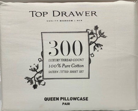 Luxurious silver 300TC queen pillowcase pair, 50 x 80CM, crafted from breathable cotton for ultimate comfort.