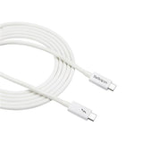 2m white Thunderbolt 3 cable supporting 20Gbps data transfer, 4K video at 60Hz, and 100W power delivery for versatile connectivity.